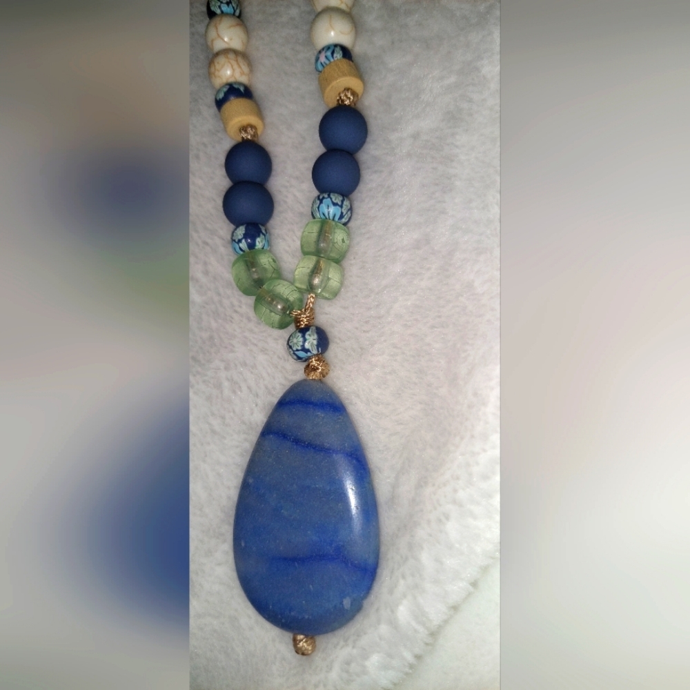 Blue and Green Beaded Necklace